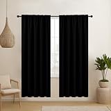 CUCRAF Pure Black Blackout Curtains 63 inch Length 2 Panels Set, Rod Pocket Room Darkening Drapes for Bedroom Living Room, Insulated Thermal Light Blocking Window Curtain (52 x 63 inches)