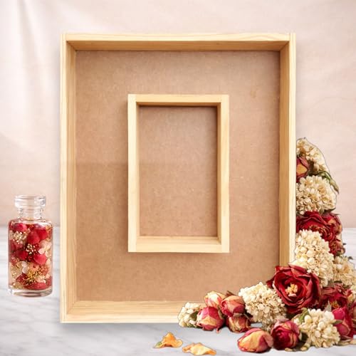 Image of Varmala Preservation Frame with Photo Compartment | Wedding Garland Keepsake Frame | Leakproof Resin Art Display | Premium Quality Gift for Couples & Anniversary (Rectangle, Pinewood, 15x12 Inch)