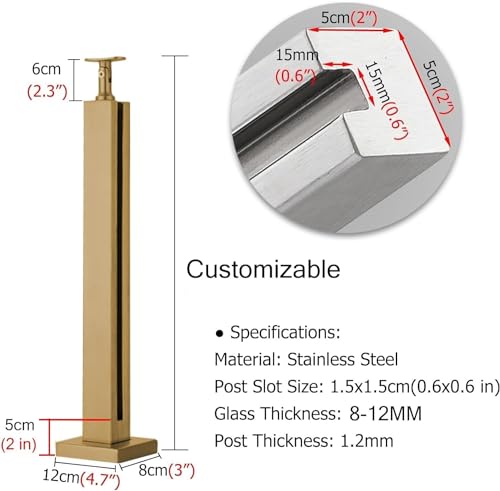 Poteau de terrasse 60 cm en acier inoxydable 304 avec support d'angle en D