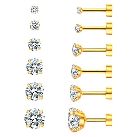 Cubic Zirconia Hypoallergenic Women's Earrings Men's Earrings Women's Earrings Cartilage Fashion Surgical Steel Screw Earrings 5 Pairs Cover