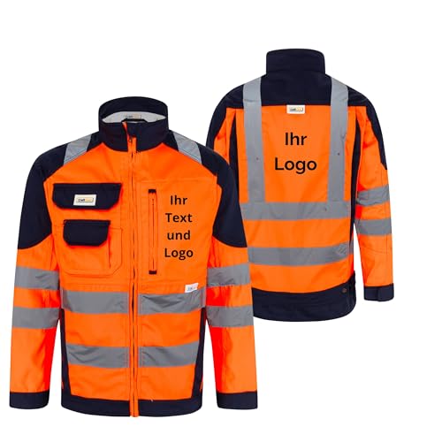 CraftGear Personalisierte Arbeitsjacke Herren Herbst - Reflektierende Arbeitskleidung Jacke Warnschutzjacke (DE/NL/SE/PL, Alphanumerisch, 3XL, Große Größen, Regular, Personalisierte Orange)