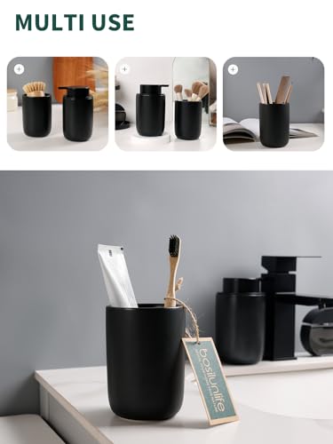 Image of Bosilunlife Soap Dispenser and Toothbrush Holder Set - 11Oz Foam Soap Dispenser Pump Ceramic Bathroom Counter Soap Toothbrush Holder Set Black Bathroom Accessories Set