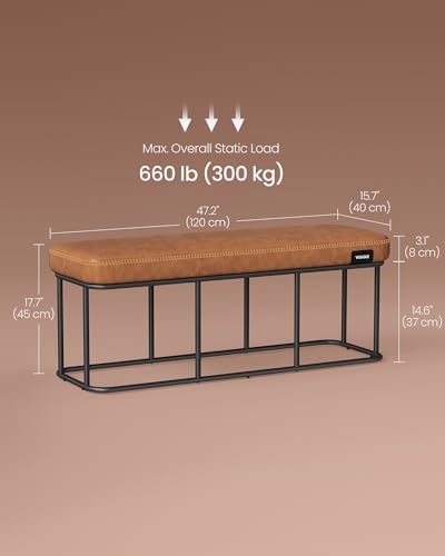 Image of VASAGLE Bench for Entryway, Synthetic Leather, Steel Frame, Loads 660 lb