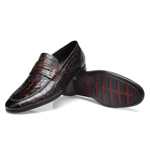 Leather Dress Shoes for Mens, Crocodile Printed Slip On Dress Loafers Casual Leather Shoes for Mens Business Weddings Party Shoes