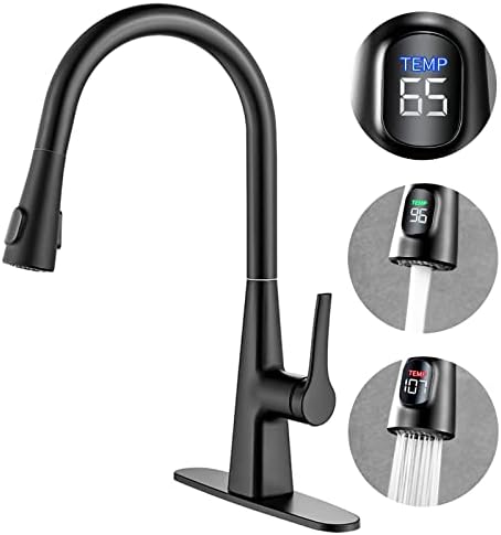 Kitchen Faucet with Pull Down Sprayer, Kitchen Sink Faucet Stainless Steel Kitchen Faucets Black with Hydroelectric Sprayer Single Handle High Arc Modern Faucet for Kitchen Sink