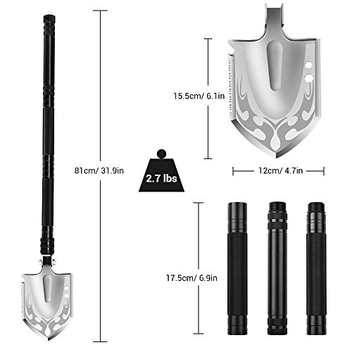 Folding Shovel Military Survival Shovel Multifunction Camping Shovel Compact Backpacking Shovel for Hunting, Camping, Hiking, Fishing, Gardening and Emergency