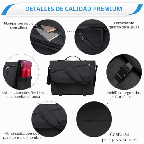 Bolsa portátil 15,6 pulgadas para viaje y negocios bolso bandolera de hombre para la oficina 5
