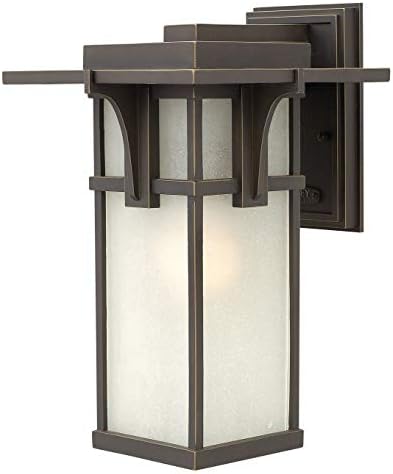 Hinkley Manhattan Single Light Outdoor Wall Mount Lantern, Aluminum, Etched Seedy Glass Panels, Craftsman Style, Oil Rubbed Bronze Finish
