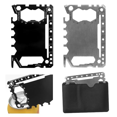 ADERTOS 2 PCS Tarjeta Multiherramienta, Multi-herramienta Acero Inoxidable 46 en 1, Tarjeta de Herramientas Multiusos, Tarjeta de Supervivencia para Senderismo Mochilero Camping Ciclismo (Negro/Plata)