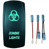 QUNQI STAR 5 pin Laser Backlit Rocker Switch Rock Lights 20A 12V On/Off LED Light Toggle Switch with Jumper Wires Set（Zombie Lights,Green）