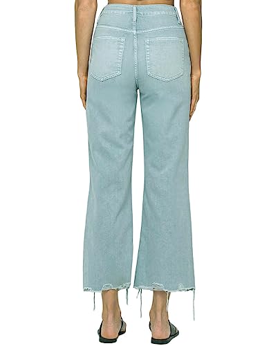 VERVET by Flying Monkey Distressed Cropped Flare Jeans Sage Blue High-Waist3