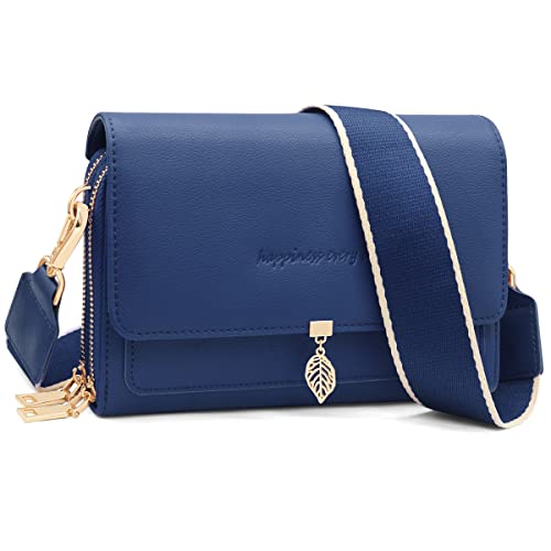 Borsa Tracolla Piccola per Telefono a con 2 Scomparti Capienti a Spalla Borse a Mano Piccole con con Ampia Regolabile e Rimovibile donna blu scuro pelle