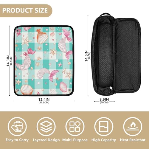 Bolsa de viaje para herramientas de cabello con tapete resistente al calor, impermeable, con organizador portátil para planchas y accesorios de cuidado capilar, patrón Mermaid Gingham miniatura 4