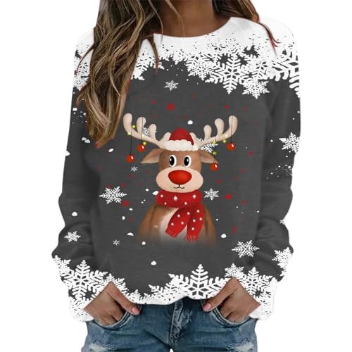 Sweat-shirt graphique de Noël pull ample femme col rond vêtement décontracté