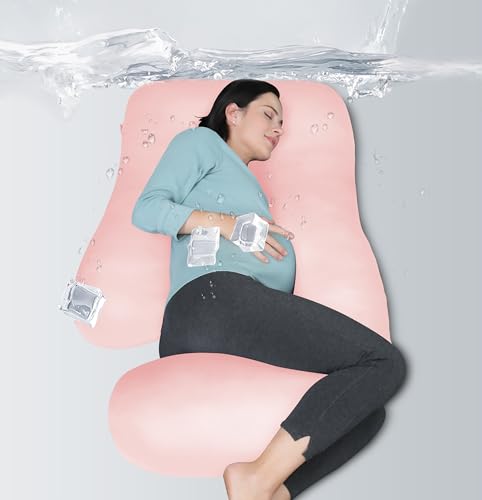 Image of MOON PARK Pregnancy Pillows for Sleeping - U Shaped Full Body Maternity Pillow with Removable Cover - Support for Back, Legs, Belly, Hips - 57 Inch - Pink - Cooling Cover