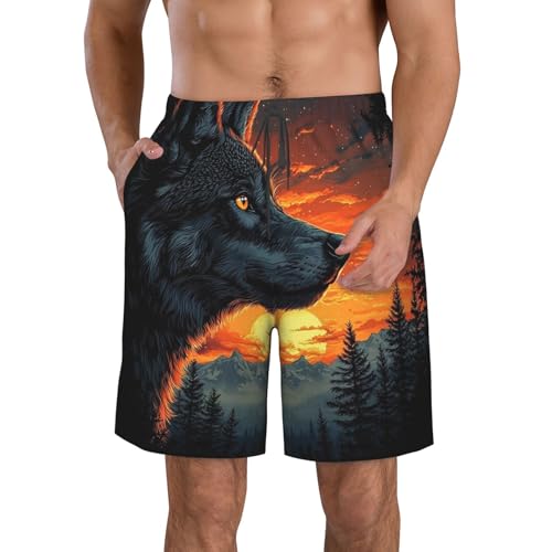 peiyeety Bañador de Secado rápido para Hombre, Informal, con Bolsillos - Night Wolf