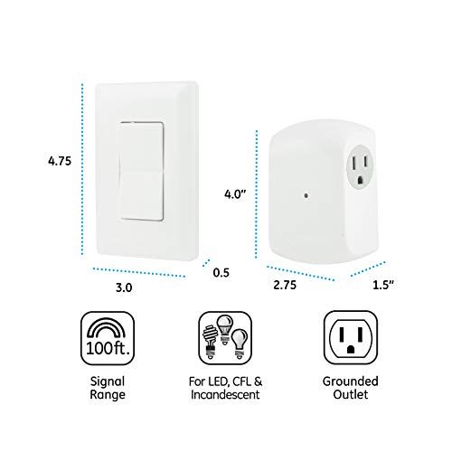 Ge Wireless Remote Wall Switch Light Control, No Wiring Needed, 1 Grounded Outlet, Off White Paddle, Plug-In, Up To 100Ft Range, Ideal For Indoor Lamps, Small Appliances, And Seasonal Lighting, 18279 #TOP2