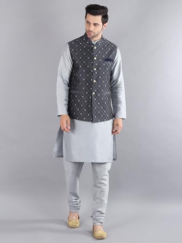 Image of Uri and MacKenzie Men's Silk Blend Kurta Pajama with Designer Ethnic Nehru Jacket /Modi Jacket
