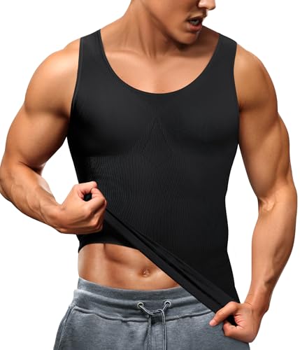 TAILONG Compression Shirts for Men Shapewear Slimming Body Shaper Waist Trainer Vest Workout Tank Tops Abdomen Undershirts (Black, X-Small-Small)