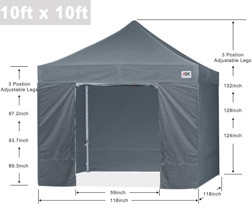 Image of ABCCANOPY Ez Pop Up Canopy Tent with Sidewalls 10x10 Commercial -Series, Dark Gray