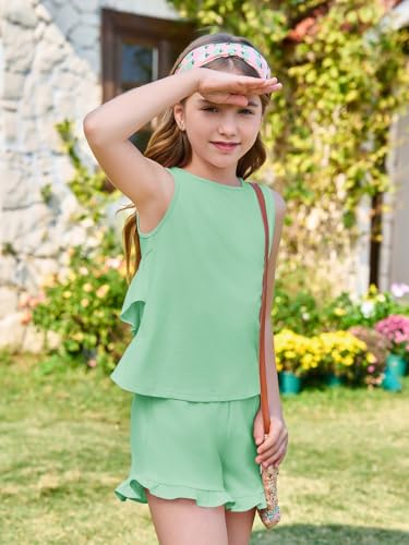 Image of Haloumoning Girls Summer Clothing Sets Ruffle Tank Tops and Shorts | 2 Piece Outfits