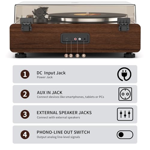 Image of FEKTIK Vinyl Record Player with Magnetic Cartridge and Built-in Speakers