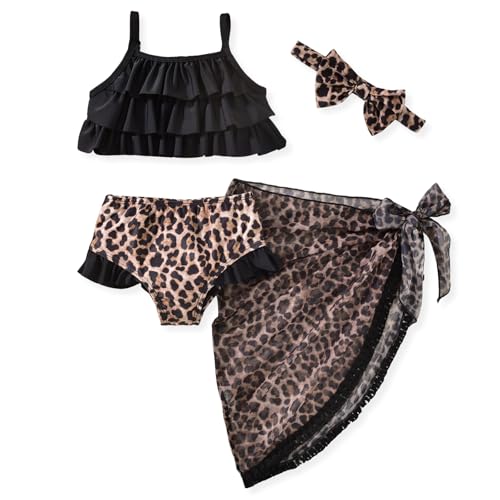 Image of HINTINA Toddler Girl Swimsuit Tiered Ruffle Bathing Suit 2 Piece Bikini Set with Cover Up Skirt