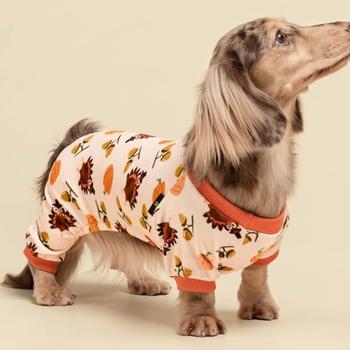 Image of Fitwarm Thanksgiving Turkey Dog Pajamas, Funny Dog Winter Clothes for Small Dogs Girl Boy, Pet Jumpsuit, Cat Onesie with Feet, Lightweight Velvet, Orange, XXL