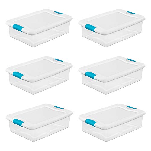 Sterilite 14968006 32 Quart White/Clear Plastic Storage Box With Blue Aquarium Latches #1