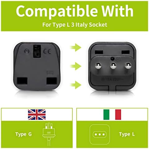 UK to Italy Plug Adapter,SHUOMAO UK to 3 pin Italy Travel Adaptor,UK to Italian Converter Power Adapter for Italy,Chile,Maldives,San Marino,Vatican City,Uruguay,Syria and more Type L Plug(3-Pack)