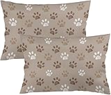 ZRCAIFUGIY Brown Dog Paws Throw Pillow Cover Queen Size Pet Cat Dogs Footprint Lumbar Pillow Case Soft Standard Pillowcases with Zipper Cushion Covers for Couch,Bed,20'x30'