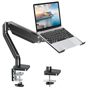 MOUNT PRO Laptop Stand Desk Mount, 2 in 1 Function Monitor Laptop Mount, Aluminum Laptop Arm Fits Max 17″ Notebook and 32″ Computer Screen, Single Monitor Mount with Laptop Tray, Holds up to 17.6lbs