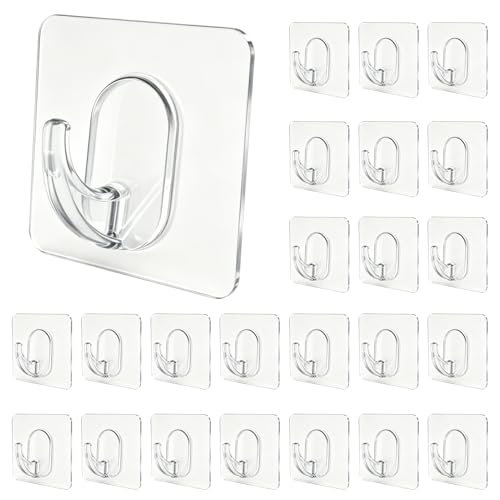 XRYIMYI 24PCS Crochets Adhésifs Transparents Sans Percer, 60mm Crochets Muraux Étanches, Résistants, Support Mural Forte Adhérence, Pour Salle De Bain, Cuisine, Porte Serviettes, Manteaux, Clés