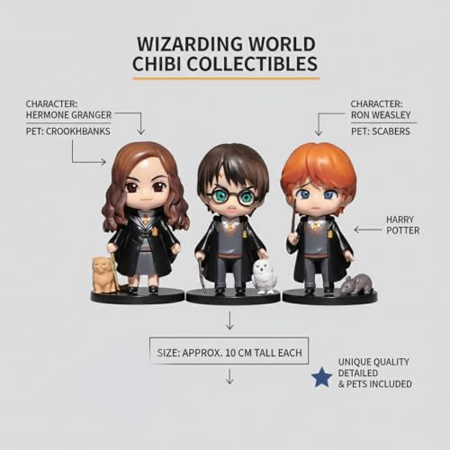 Image of Harry Potter Action Figure Set of 3 Wizard Collectible Collectibless | PVC Action Figure Collectibless for Fans & Collectors - Harry Potter Set - 3 PCS