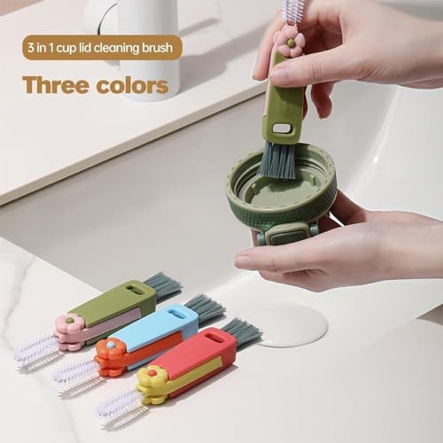 Image of 3 in 1 Cup Lid Cleaning Brush, 2025 New Multifunctional Water Bottle Cleaner Brush Set for Bottle Gap Tight Spaces Cup, Portable Cup Lid Gap Cleaner, Home Kitchen Crevice Brush Tools