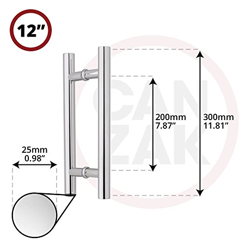 Canzak 12 Inch Mirrored Stainless Steel Door Handle Push Pull, Interior Or Exterior, Contemporary, Modern #TOP3