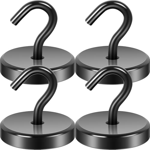 Neosmuk Lot de 4 crochets magnétiques extra puissants 77 kg – Crochets magnétiques noirs avec néodyme pour camping, atelier, casier et patère, accessoires d'extérieur et de croisière