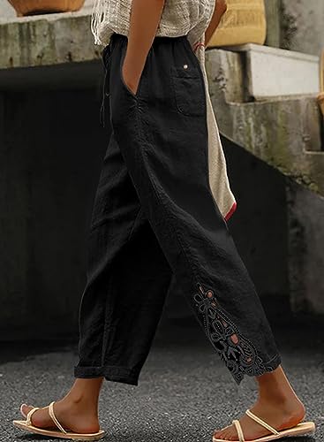 Image of Acelitt Women Casual Lightweight Drawstring Elastic Waist Pants with Pockets, S-XXL