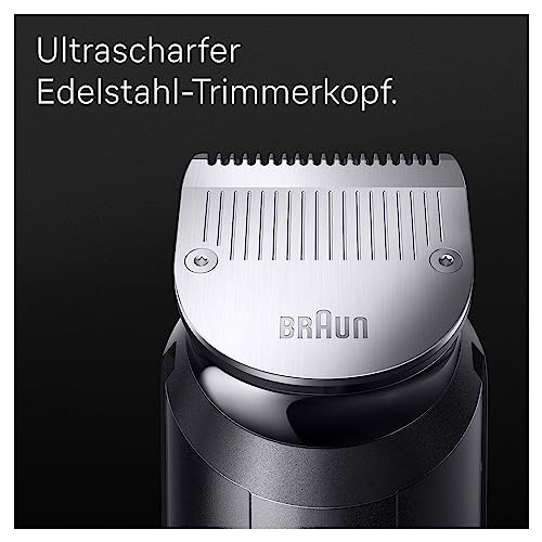 Braun All-In-One Trimmer-Set 7, 10-in-1 Multigroom, Barttrimmer, Nasenhaartrimmer, Haarschneidemaschine für Gesicht, Kopf und Körper, 100 Min. Akku, 14 Längen (3–21 mm), Wasserdicht, MGK7410, Blau