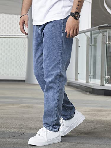 Image of AVANOVA Men's Slant Pocket Wide Leg Jeans - Casual Loose Fit Denim Pants, Cotton Blend Trousers with Slant Pockets for Daily & Streetwear (Jeans-139)