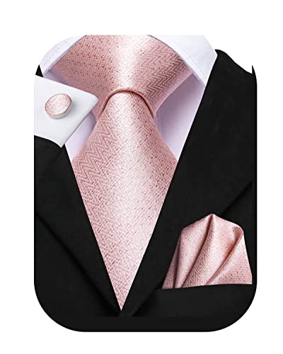 Hi-Tie Pink Men's Extra Long Dress Ties Set Silk Geometric Woven Neckties And Pocket Square Cufflinks Tall Wedding Tie #TOP1