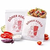 300 Stück Dönertüten Dönertasche Döner Kebap Kebabtüten 16x16 cm Weiße Papierbeutel mit rotem Aufdruck fettabweisend offen beidseitig To-Go Verpackung Imbiss Grill Gastronomie mit Logo Döner Kebab