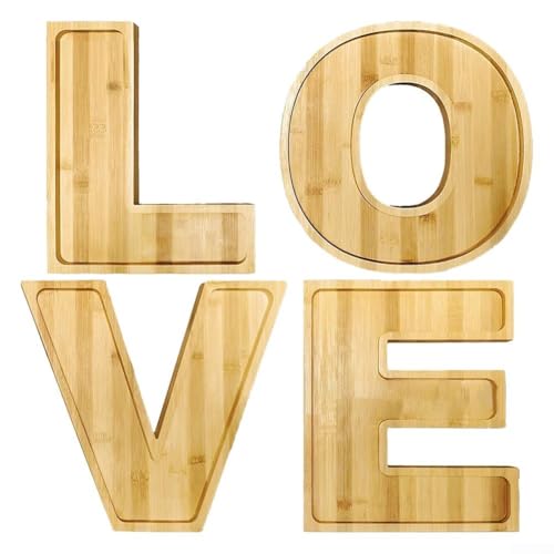 Lot de 4 plateaux de service Love Charcuterie en bois