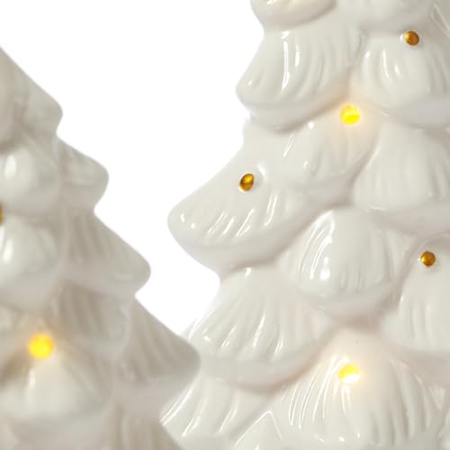 Décorations de table de Noël : lot de 2 figurines de sapin en céramique à offrir