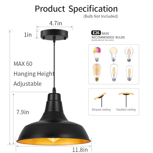 WBQQLV Industrial Farmhouse Pendant Light, Black Metal Cage with Clear Glass Shade, Adjustable Height, Dimmable, 11.8 Inch, 2 Pack for Kitchen Island Dining Room Bedroom — view 2