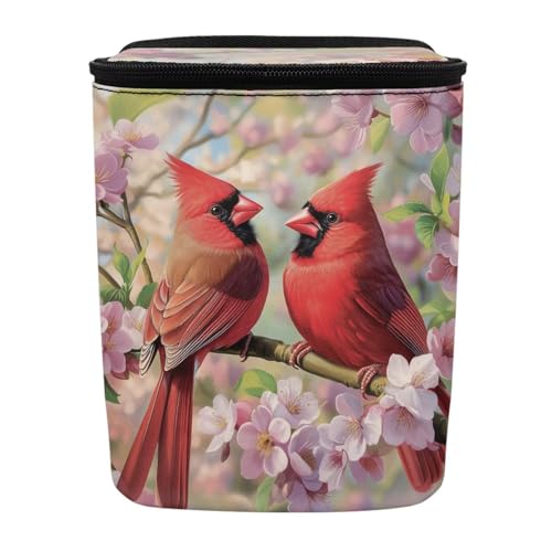 Image of Talayituse Cardinal Cherry Blossom Print Car Trash Bin, Large Size Auto Trash Can Adjustable Portable Garbage Can with Lid, Vehicle Hanging Bag for Headrest Front Back Seat