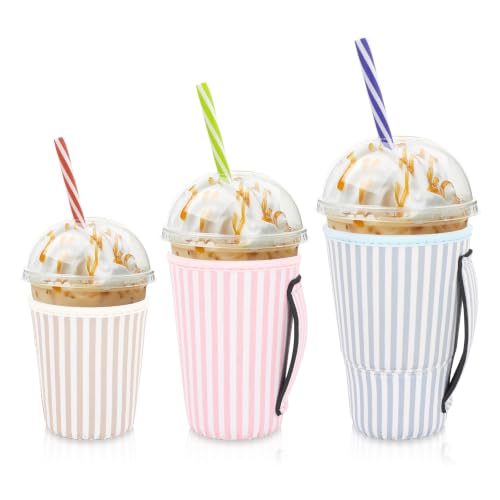 AJLTPA 3 Pack Iced Coffee Sleeve with Handle, Stripes
