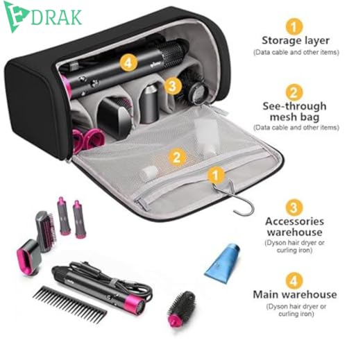 Image of EDRAK Hair Styling Tool Storage Case | Travel Storage Bag | Air wrap Holder Hair Styler Organizer for Airwrap Attachments Portable Storage Bag with Hanging Hook, Black (Bag Only)