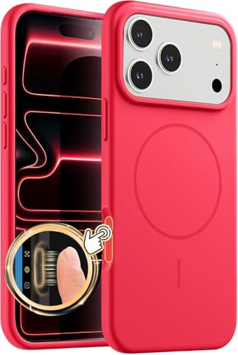 Image of mobistyle Magnetic Silicone Back Cover for iPhone 17 Pro Max 6.9-Inch, Compatible with Mag-Safe, Silky Soft Touch, Shock Absorbing Phone Cover Case with Camera Lens Protection (Camilla Red)