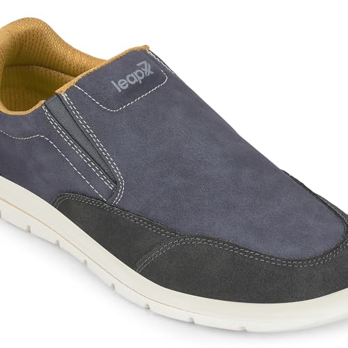 Image of Liberty Leap7x FRINKS-2E Casual Non Lacing Sneakers for Men - Blue & Camel | Suitable for Travel, College, Office | Comfortable Slip-On Casual Shoes | Lightweight Stylish Fashion Footwear for Gents